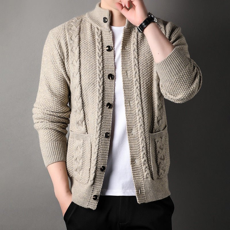 Young And Middle - aged Thick Knit Cardigan Retro Jacquard Loose - fitting Sweater Men's Sweater Coat - MH TRENDS & STYLES